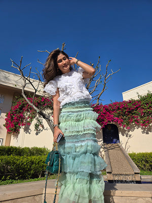 Multi-Tiered Mint Green Ruffled Tulle Skirt