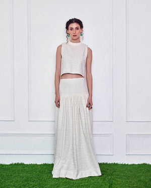 Off White Midi Skirt And Top Set