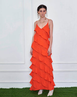 Afternoon Cocktail Ruffled Spaghetti Strap Dress