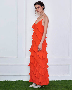Afternoon Cocktail Ruffled Spaghetti Strap Dress