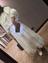 Scalloped Oversized Shirt With  Pleated Lace  Skirt