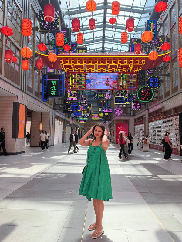 Emerald Green Jacquard Knot Strap Dress