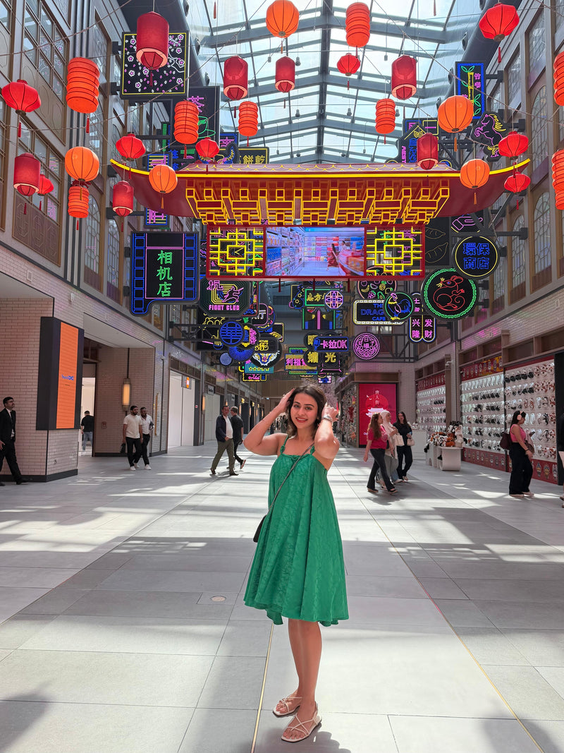 Emerald Green Jacquard Knot Strap Dress