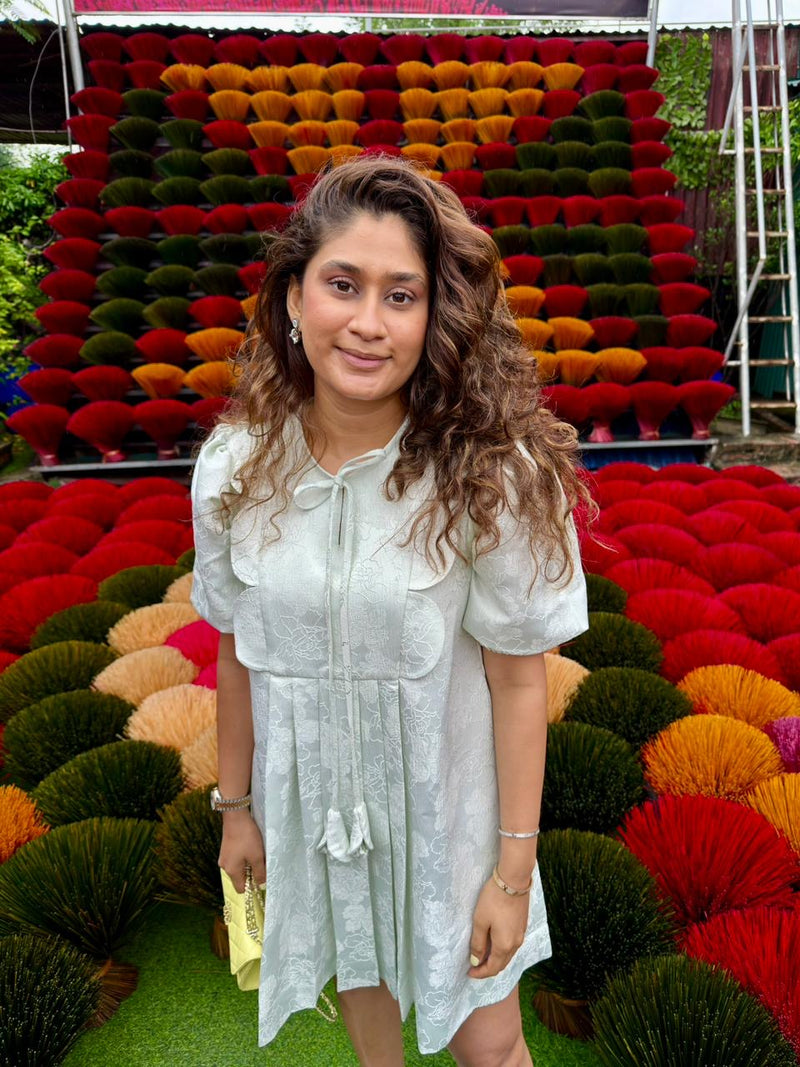 Pastel Green A-Line Jacquard Dress