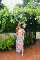 Multicolour Floral Print Long Skirt And Crop Top Set