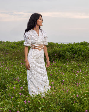 White Crop Top Skirt Floral Co Ord