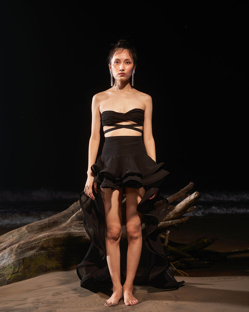 Black High-Low Skirt And Blouse Co Ord - Main Image