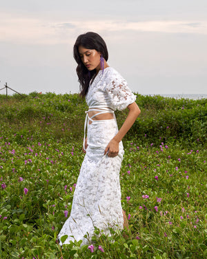 White Crop Top Skirt Floral Co Ord
