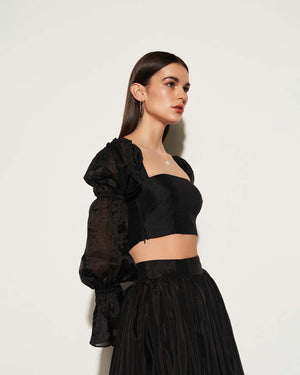 Black Puffed Organza Blouse 