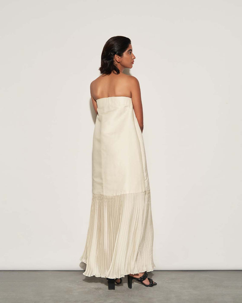 DRESS WITH PLEATED SATIN