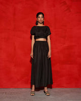 Black Co Ord Set- Skirt With Crop Top
