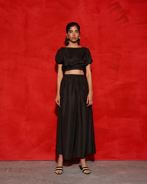 Black Co Ord Set- Skirt With Crop Top