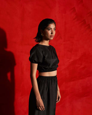 Black Co Ord Set- Skirt With Crop Top