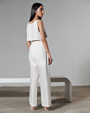 White Kimono Crop Top And Pant Set
