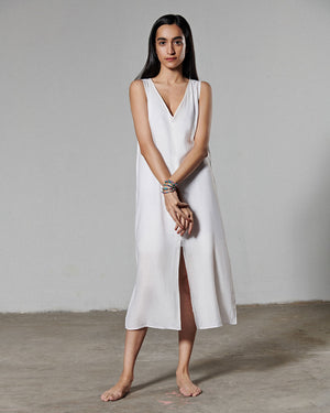 V-NECK MIDI DRESS WITH SLIT