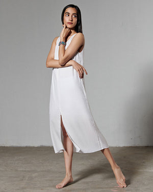 V-NECK MIDI DRESS WITH SLIT