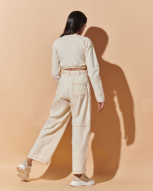 Off White Crop Top And Pant Set