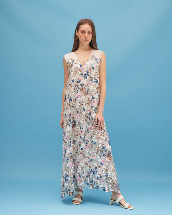 LOVE IN A MIST EMBROIDERED MAXI DRESS