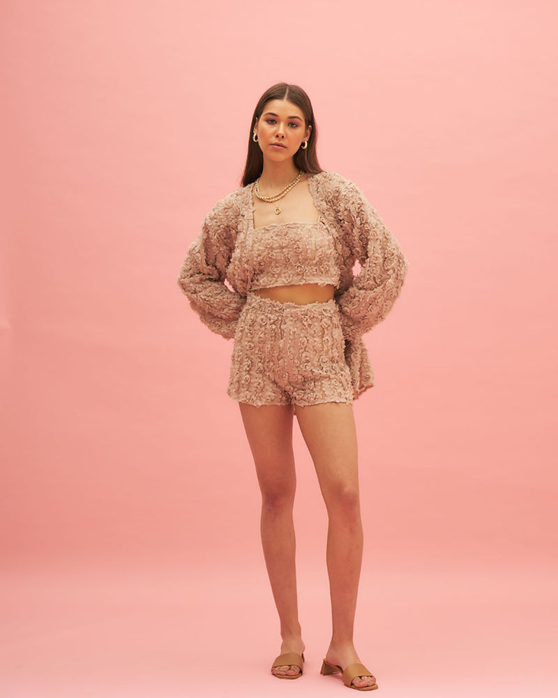 Elle Rosette Pattern Crop Top And Shorts Co Ord