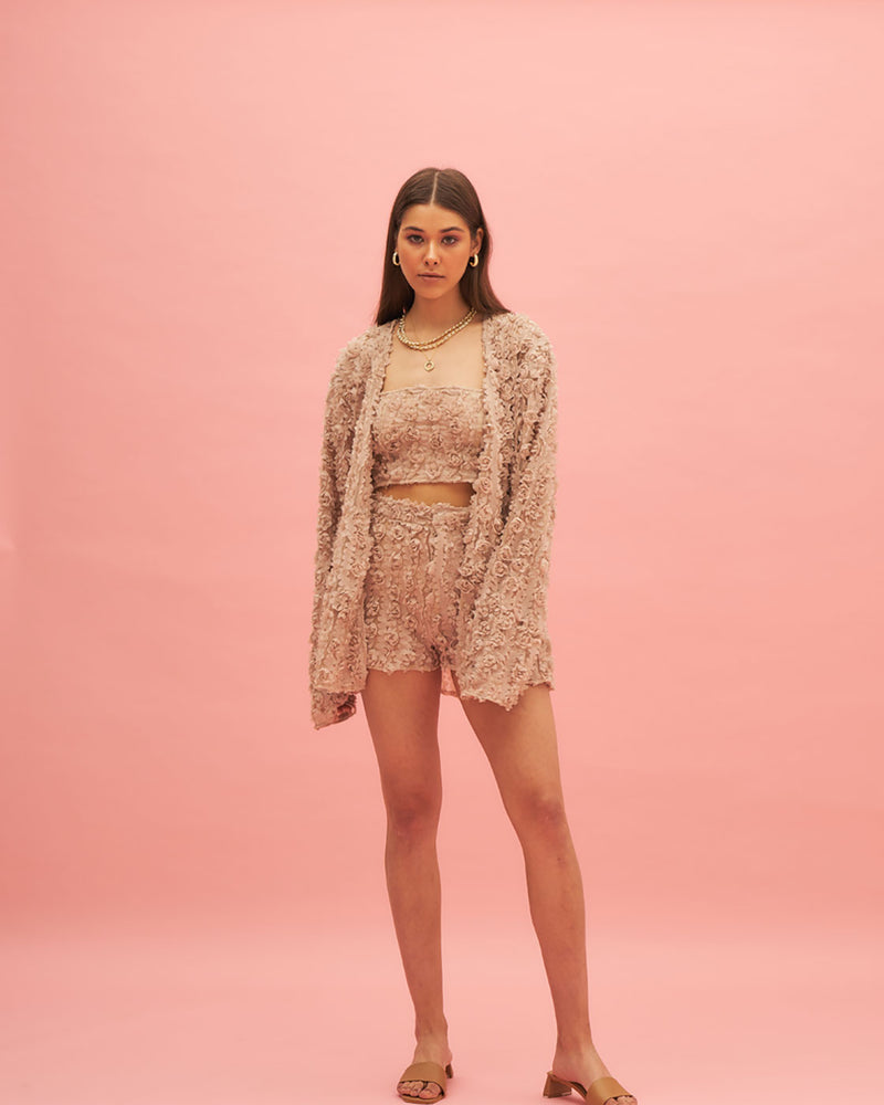 Elle Rosette Pattern Crop Top And Shorts Co Ord