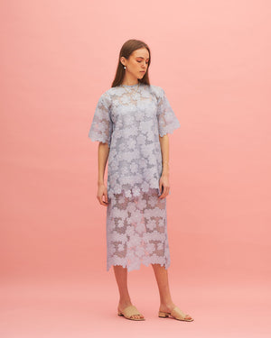 Sky Blue Cutwork Top And Skirt Set- Floral Co Ord Set