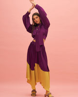 Purple Long Sleeved Satin Top And Skirt Set