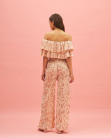 Floral Print Crop Top And Pant Set- Pleated Co Ord