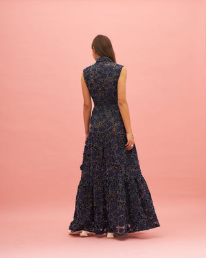 MIDNIGHT WINE GATHERED MAXI DRESS