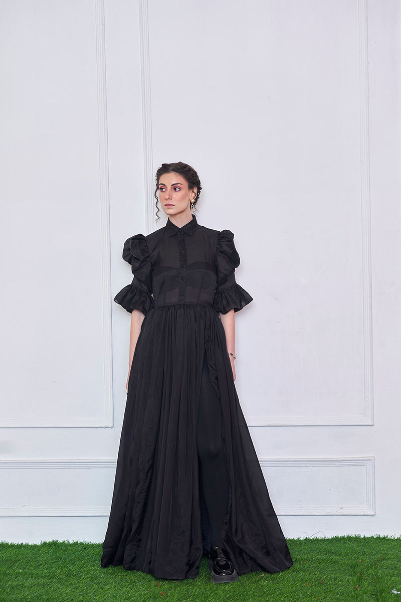 Unforgotten tales of Organza Black Maxi Shirt Dress Unforgotten tales of Organza Black Maxi Shirt Dress