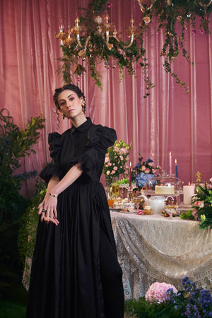 Unforgotten tales of Organza Black Maxi Shirt Dress