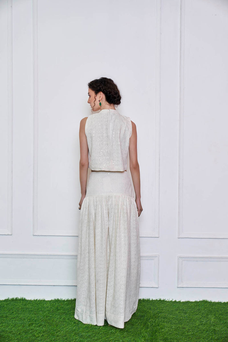 Off White Midi Skirt And Top Set