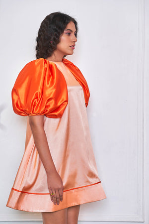 Classic Vintage Trapeze Ballon Sleeves Satin Mini Dress