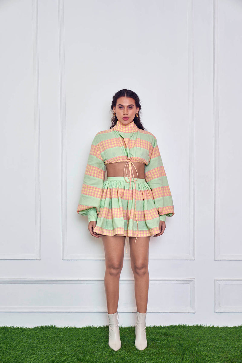 Checkered Short Skirt With Crop Top Co Ord - Main Image