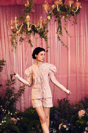 Multicolour Chaos Mutton Sleeves Top And Shorts Set