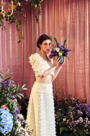Delicate Cream Skirt And Blouse Jacquard Co Ord Set