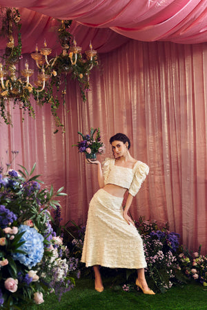 Delicate Cream Skirt And Blouse Jacquard Co Ord Set