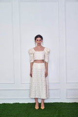 Delicate Cream Skirt And Blouse Jacquard Co Ord Set
