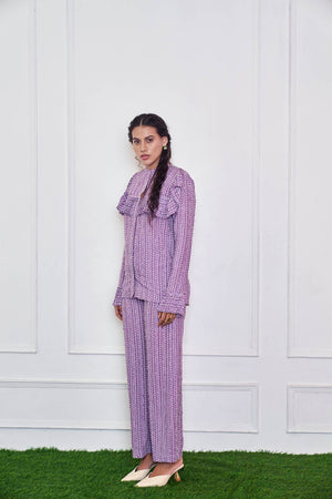 Lavender Gingham Checked Shirt And Pant Co-Ord Set