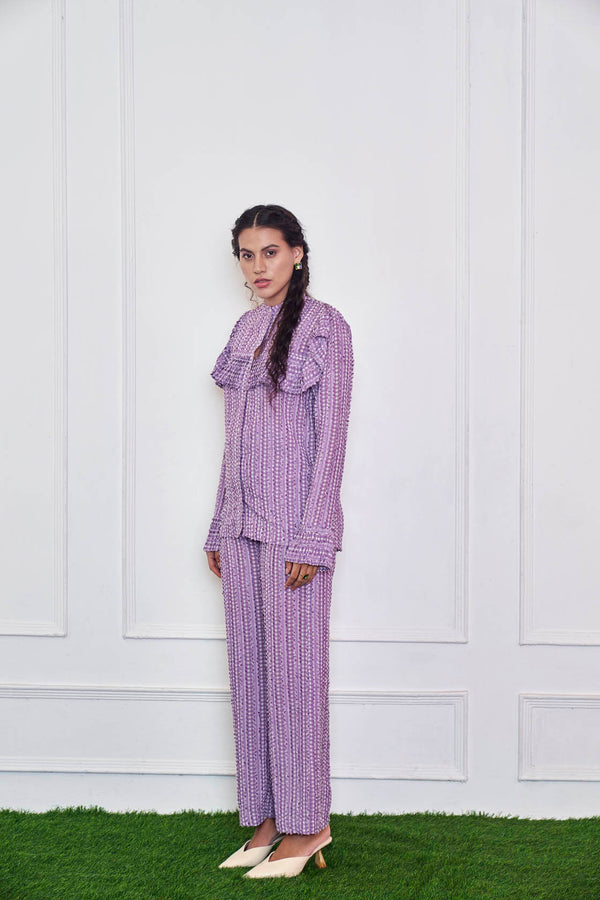 Lavender Gingham Checked Shirt And Pant Co-Ord Set