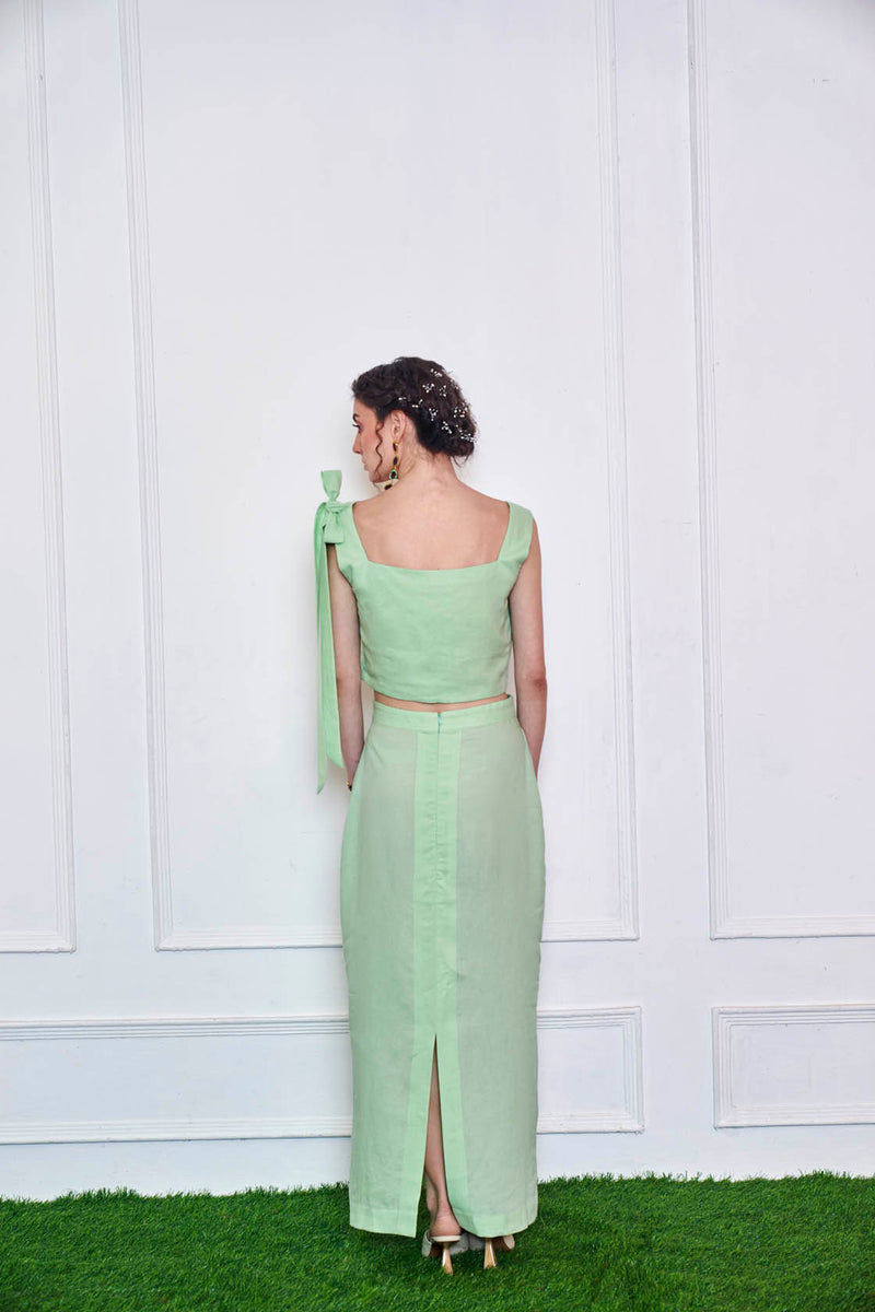 Pastel Mint One Shoulder Crop Top And Skirt Co Ord