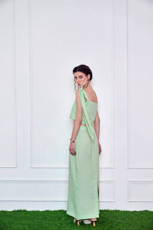 Pastel Mint One Shoulder Crop Top And Skirt Co Ord