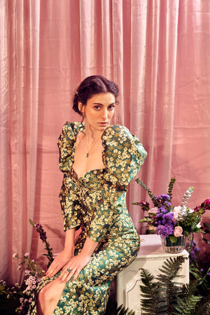 The Antagonist Princess Floral Jacquard Midi Dress