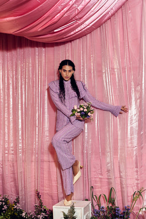 Lavender Gingham Checked Shirt And Pant Co-Ord Set