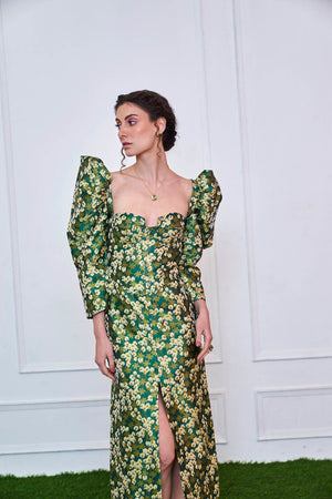 The Antagonist Princess Floral Jacquard Midi Dress