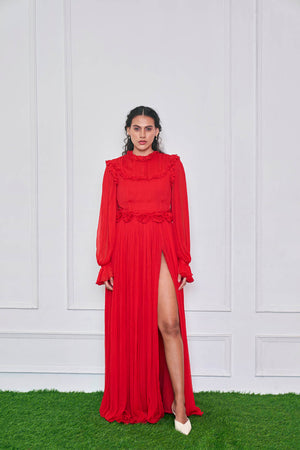 Poetry of Love Chiffon Red Maxi Slit Dress